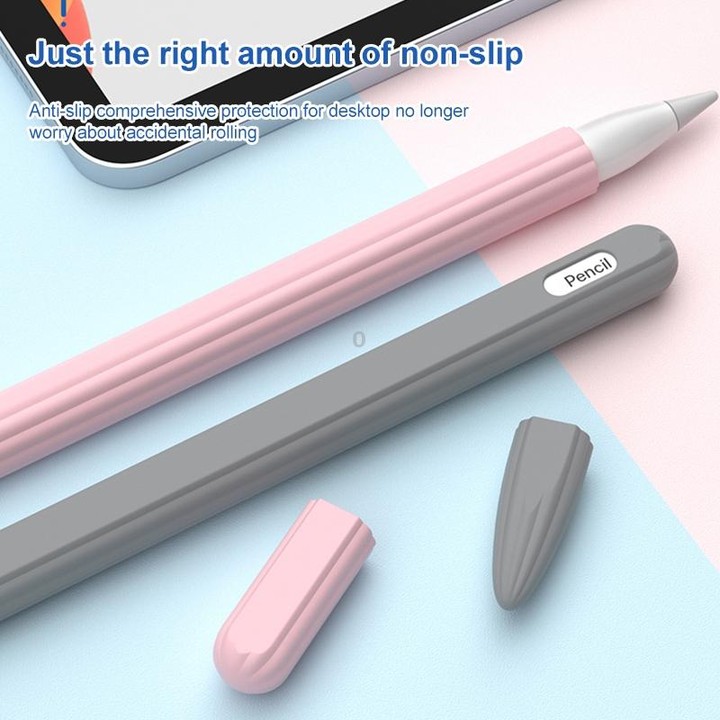 3 in 1 Striped Liquid Silicone Stylus Case with Two Tip Caps For Apple Pencil 1(White)
