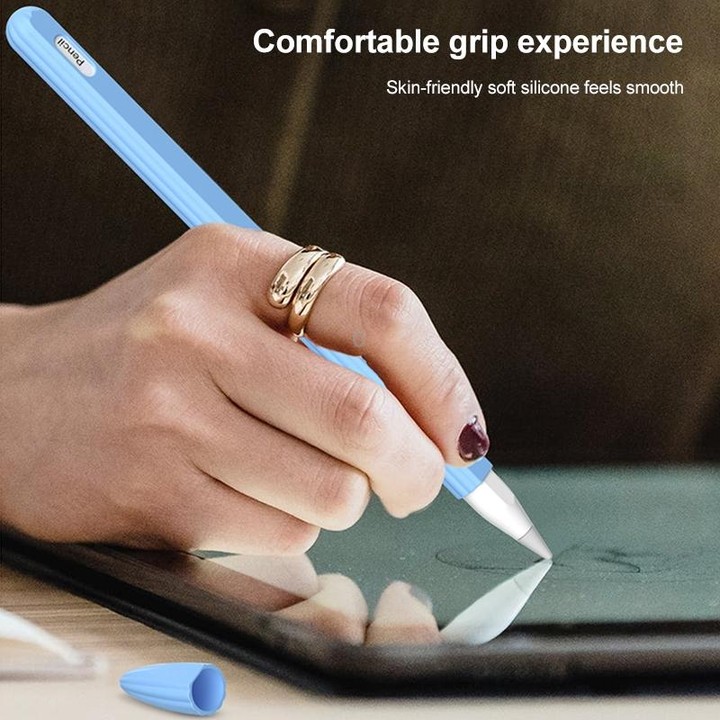 3 in 1 Striped Liquid Silicone Stylus Case with Two Tip Caps For Apple Pencil 1(Red)