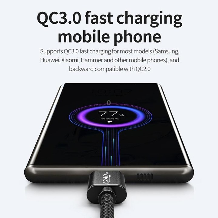 PD240W USB-C / Type-C to Type-C Fast Charging Data Cable, Length:1m(Black)