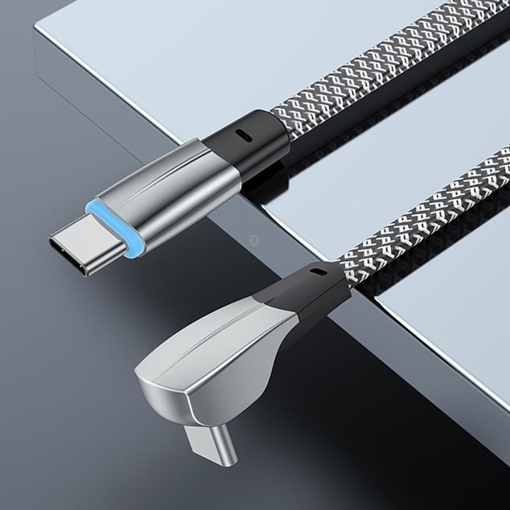 3A USB-C/Type-C to USB-C/Type-C Elbow Fast Charge Data Cable, Length:1.2m(Grey)