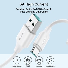 JOYROOM S-UC027A9 3A USB to USB-C/Type-C Fast Charging Data Cable, Length: 2m(White)