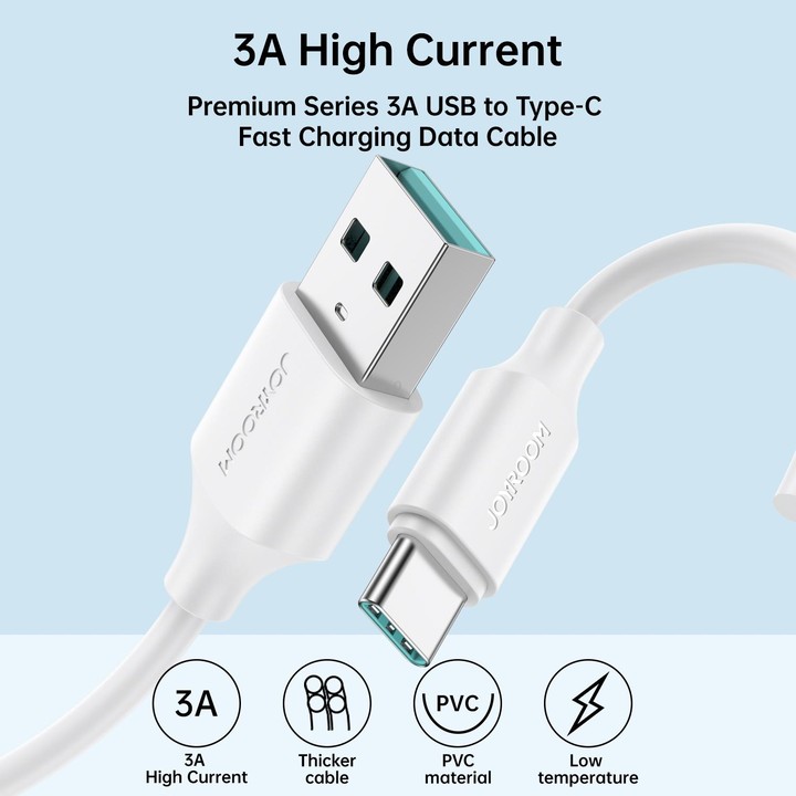 JOYROOM S-UC027A9 3A USB to USB-C/Type-C Fast Charging Data Cable, Length: 2m(White)