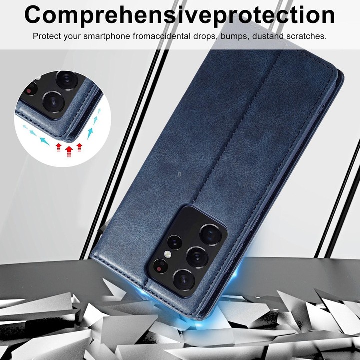 For Samsung Galaxy S21 Ultra 5G LC.IMEEKE RFID Anti-theft Leather Phone Case(Blue)