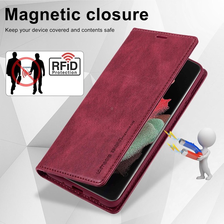 For Samsung Galaxy S21 Ultra 5G LC.IMEEKE RFID Anti-theft Leather Phone Case(Red)