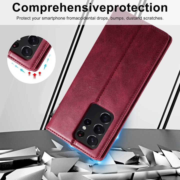 For Samsung Galaxy S21 Ultra 5G LC.IMEEKE RFID Anti-theft Leather Phone Case(Red)
