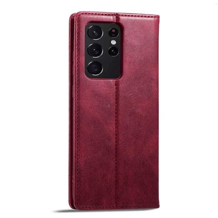 For Samsung Galaxy S21 Ultra 5G LC.IMEEKE RFID Anti-theft Leather Phone Case(Red)