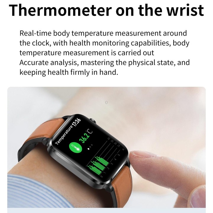 F100 1.7 inch HD Square Screen TPU Strap Smart Watch Supports Body Temperature Monitoring/Blood Oxygen Monitoring(Black)