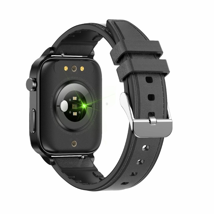 F100 1.7 inch HD Square Screen Leather Strap Smart Watch Supports Body Temperature Monitoring/Blood Oxygen Monitoring(Black)