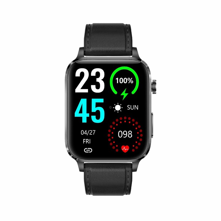 F100 1.7 inch HD Square Screen Leather Strap Smart Watch Supports Body Temperature Monitoring/Blood Oxygen Monitoring(Black)