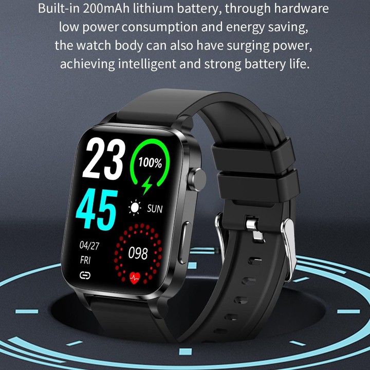 F100 1.7 inch HD Square Screen Leather Strap Smart Watch Supports Body Temperature Monitoring/Blood Oxygen Monitoring(Black)