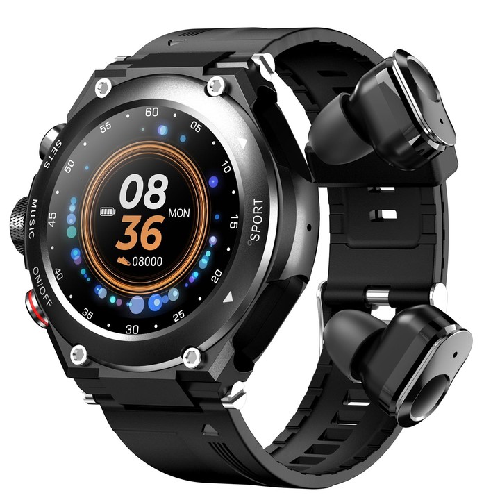 T92 1.28 inch IPS Touch Screen 2 in 1 Bluetooth Headset Smart Watch, Support Heart Rate Monitoring/Bluetooth Music(Black)