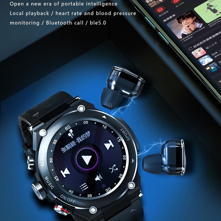T92 1.28 inch IPS Touch Screen 2 in 1 Bluetooth Headset Smart Watch, Support Heart Rate Monitoring/Bluetooth Music(Silver)