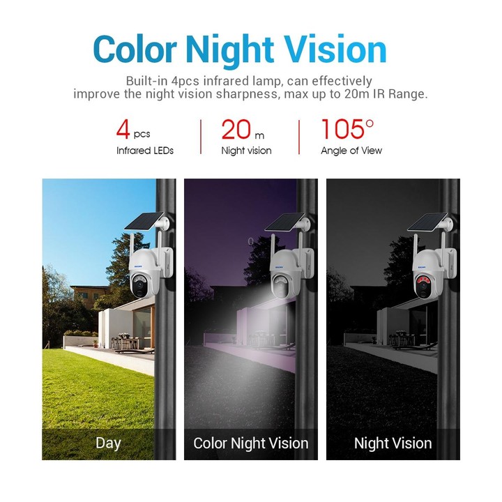 ESCAM QF103 3MP Cloud Storage PT WIFI PIR Alarm IP Camera with Solar Panel Battery Support Full Color Night Vision & Two Way Aud