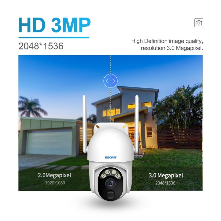 ESCAM QF103 3MP Cloud Storage PT WIFI PIR Alarm IP Camera with Solar Panel Battery Support Full Color Night Vision & Two Way Aud