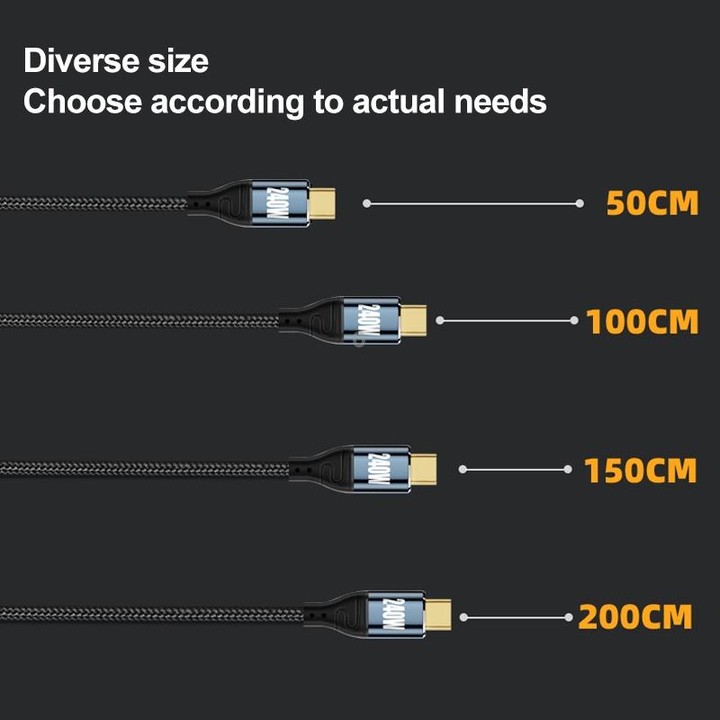 PD 240W Type-C to Type-C Fast Charge Data Cable, Length:1m
