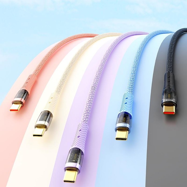 ROCK Z21 6A USB to USB-C/Type-C Transparent Fast Charging Data Cable, Length: 1.2m(Purple)