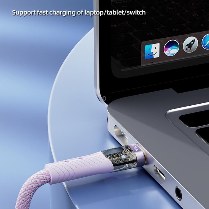 ROCK Z21 6A USB to USB-C/Type-C Transparent Fast Charging Data Cable, Length: 1.2m(Purple)