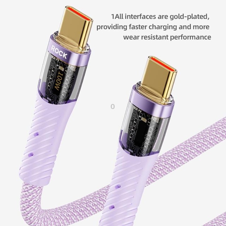 ROCK Z21 6A USB to USB-C/Type-C Transparent Fast Charging Data Cable, Length: 1.2m(Purple)