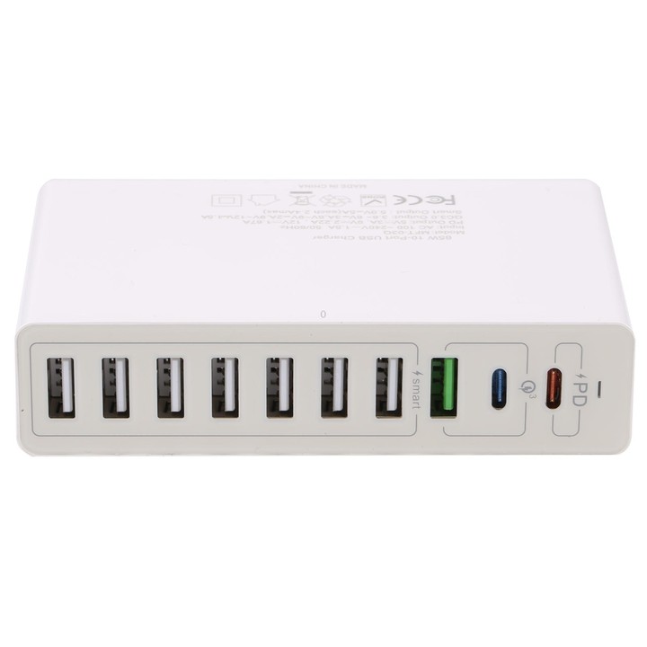 MFT-03Q 10 in 1 65W QC3.0 USB Smart Fast Charger, Plug Type:US Plug(White)