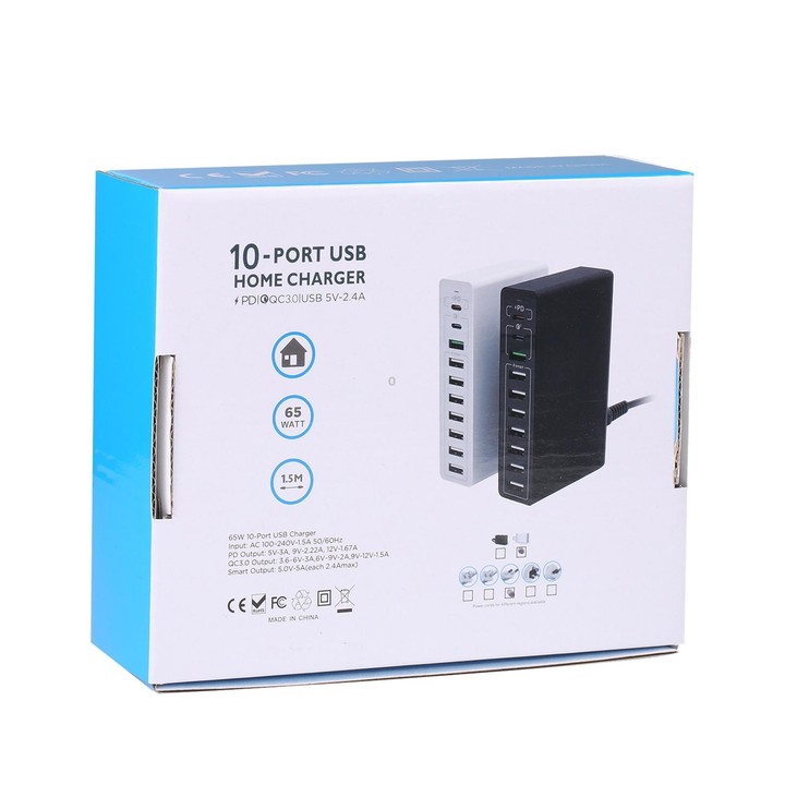 MFT-03Q 10 in 1 65W QC3.0 USB Smart Fast Charger, Plug Type:UK Plug(Black)