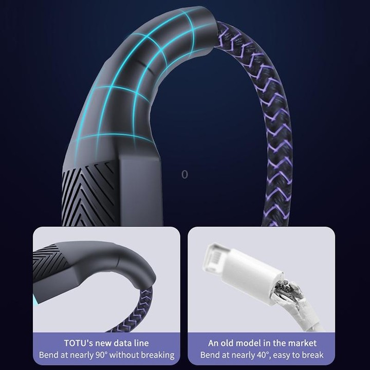 TOTU B2C-001 Journey Series 2 in 1 USB to 8 Pin + Type-C Colorful Breathing Light Data Cable, Length:1.5m(Black)