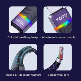 TOTU B2C-001 Journey Series 2 in 1 USB to 8 Pin + Type-C Colorful Breathing Light Data Cable, Length:1.5m(Black)