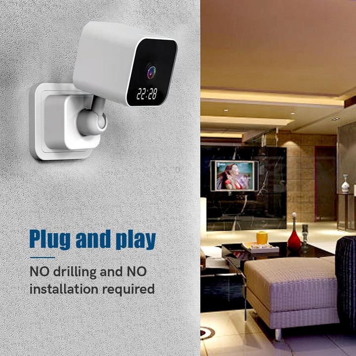 DP27 1080P Clock Plug Card WiFi Camera, Support Two-way Voice Intercom & Mobile Monitoring, Specification:US Plug(White)
