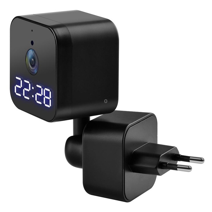DP27 1080P Clock Plug Card WiFi Camera, Support Two-way Voice Intercom & Mobile Monitoring, Specification:EU Plug(Black)