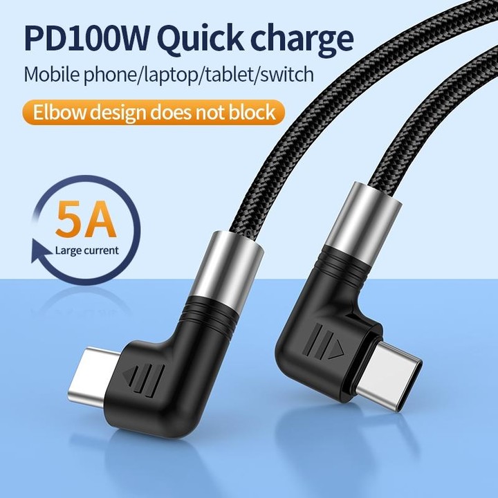 A9 100W USB-C/Type-C to USB-C/Type-C Double Elbow Data Cable, Length:0.5m