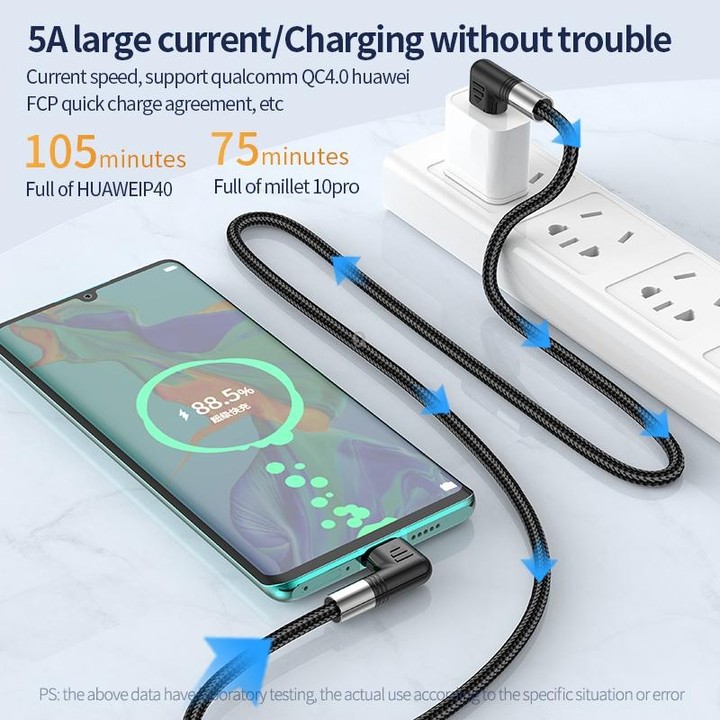 A9 100W USB-C/Type-C to USB-C/Type-C Double Elbow Data Cable, Length:2m