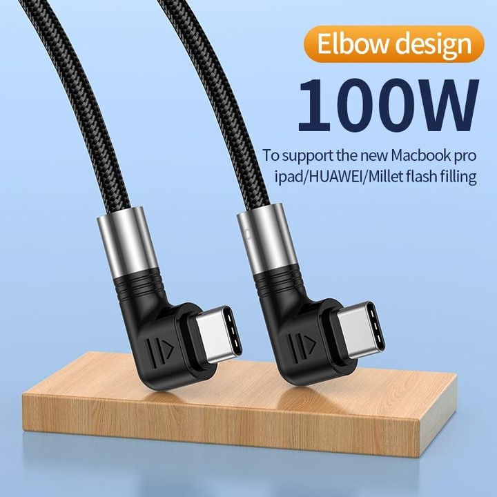 A9 100W USB-C/Type-C to USB-C/Type-C Double Elbow Data Cable, Length:3m