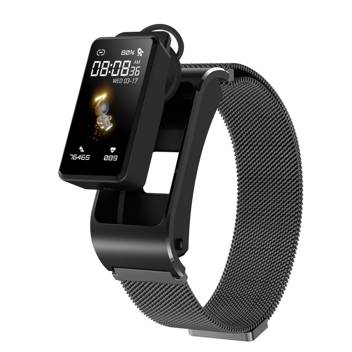 H21 1.14-inch Steel Band Earphone Detachable Smart Watch Support Temperature Measurement / Bluetooth Call / Voice Control(Black)