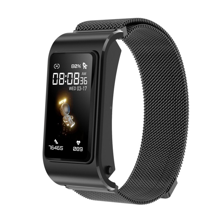 H21 1.14-inch Steel Band Earphone Detachable Smart Watch Support Temperature Measurement / Bluetooth Call / Voice Control(Black)