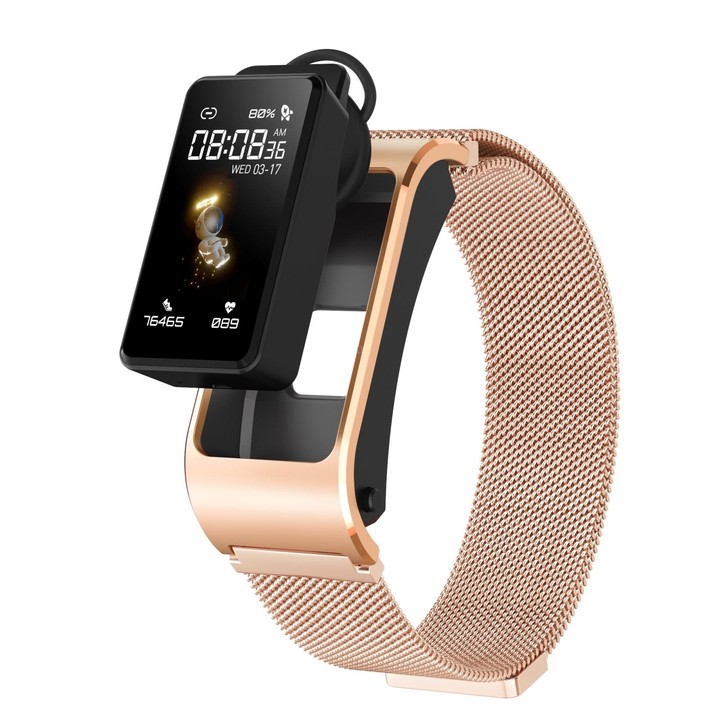 H21 1.14-inch Steel Band Earphone Detachable Smart Watch Support Temperature Measurement / Bluetooth Call / Voice Control(Gold)