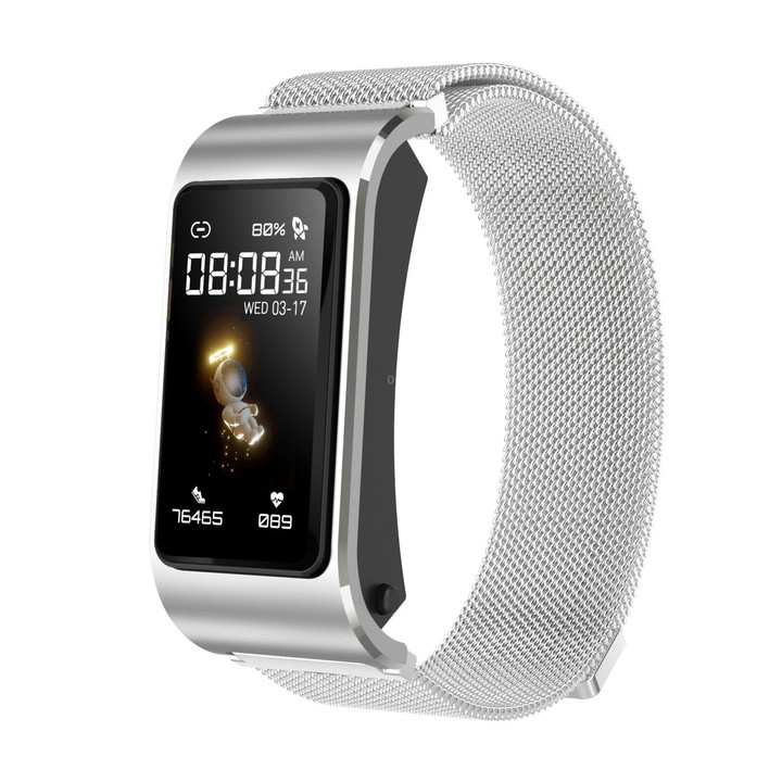 H21 1.14-inch Steel Band Earphone Detachable Smart Watch Support Temperature Measurement / Bluetooth Call / Voice Control(Silver