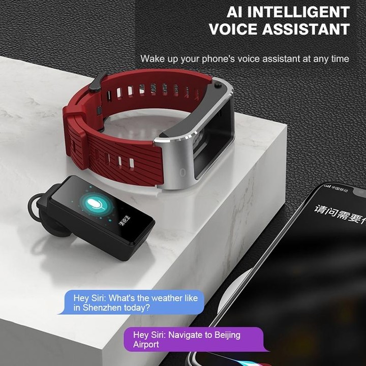 H21 1.14-inch Steel Band Earphone Detachable Smart Watch Support Temperature Measurement / Bluetooth Call / Voice Control(Silver