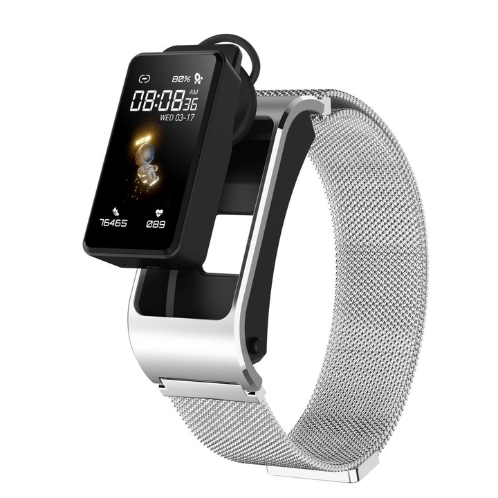 H21 1.14-inch Steel Band Earphone Detachable Smart Watch Support Temperature Measurement / Bluetooth Call / Voice Control(Silver