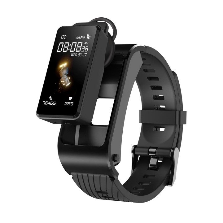 H21 1.14 inch Silicon Band Earphone Detachable Smart Watch Support Temperature Measurement / Bluetooth Call / Voice Control(Blac