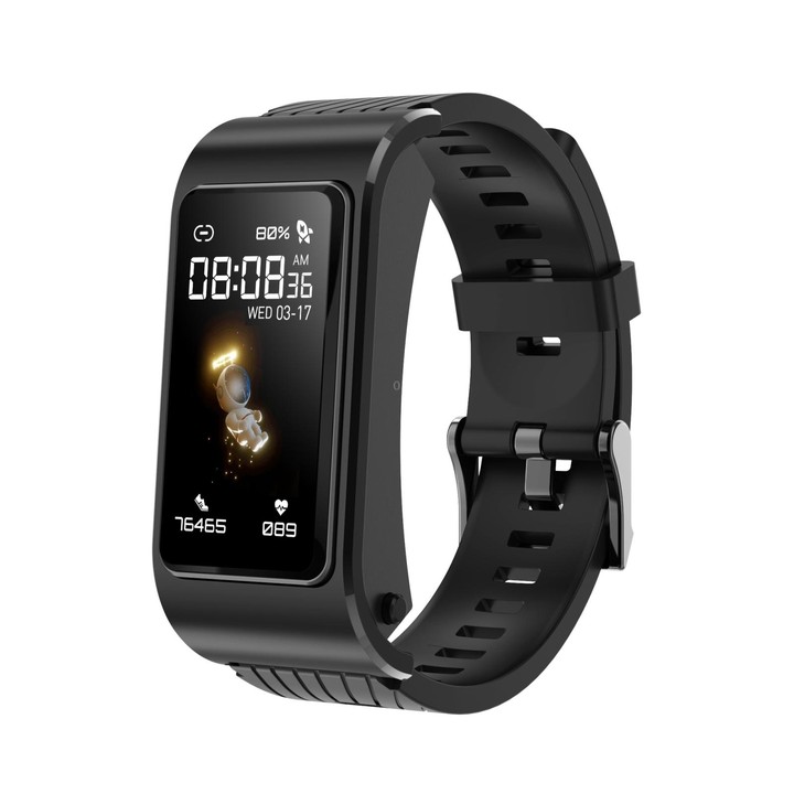 H21 1.14 inch Silicon Band Earphone Detachable Smart Watch Support Temperature Measurement / Bluetooth Call / Voice Control(Blac