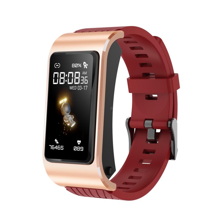H21 1.14 inch Silicon Band Earphone Detachable Smart Watch Support Temperature Measurement / Bluetooth Call / Voice Control(Red)