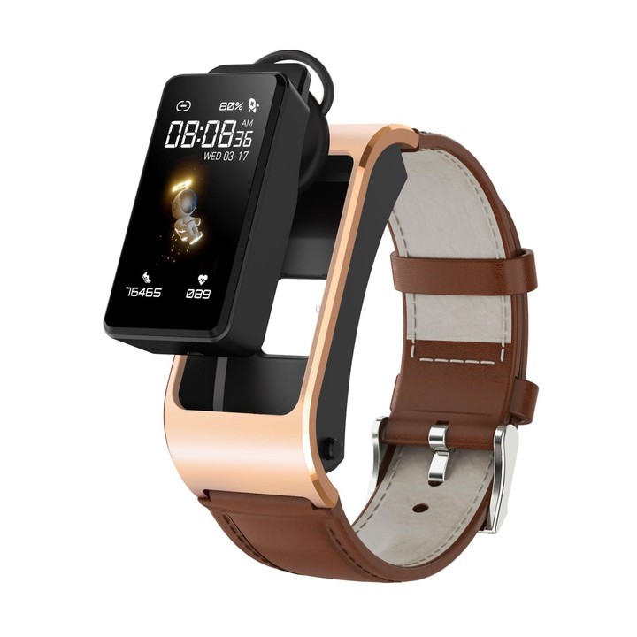 H21 1.14 inch Leather Band Earphone Detachable Smart Watch Support Temperature Measurement / Bluetooth Call / Voice Control(Gold