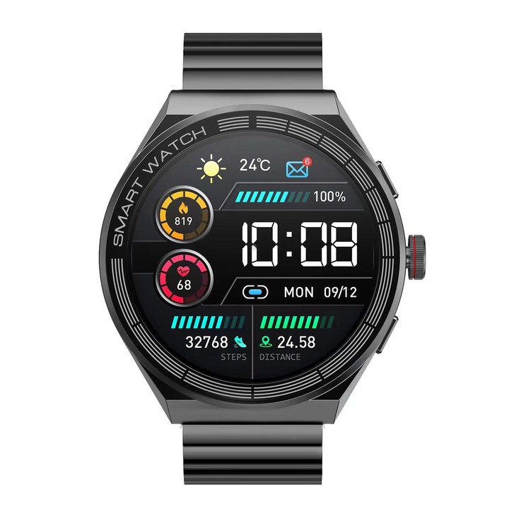 BM01 1.45 inch Steel Band IP68 Waterproof Smart Watch Support Bluetooth Call / NFC(Black)