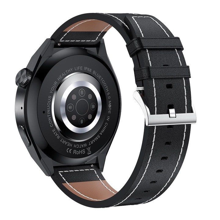 HDT 3 Max 1.6 inch Leather Band IP67 Waterproof Smart Watch Support Bluetooth Call / NFC(Black)