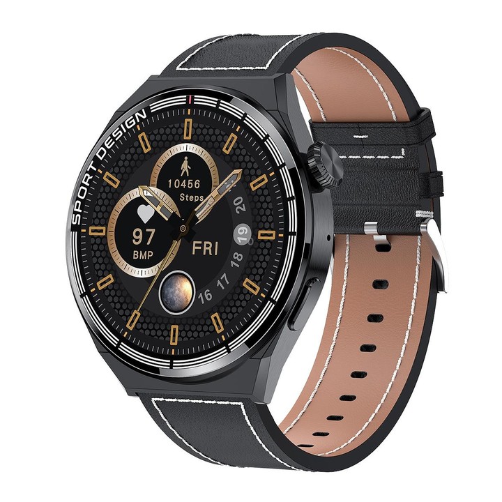 HDT 3 Max 1.6 inch Leather Band IP67 Waterproof Smart Watch Support Bluetooth Call / NFC(Black)