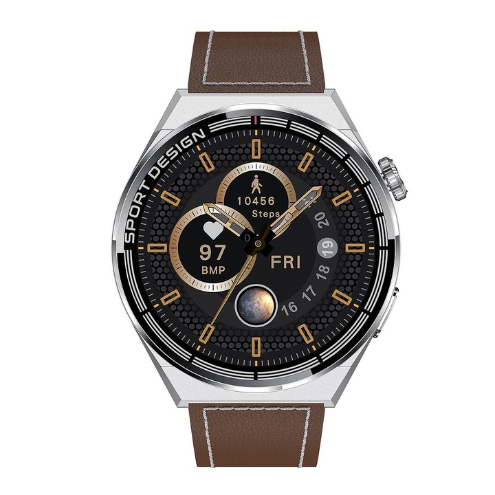 HDT 3 Max 1.6 inch Leather Band IP67 Waterproof Smart Watch Support Bluetooth Call / NFC(Silver)