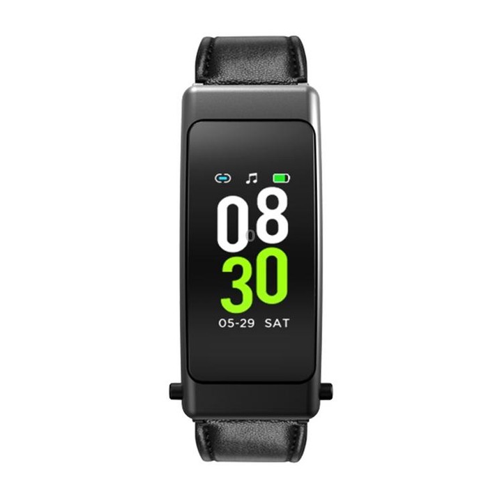 K50+ 0.96 inch Leather Band Earphone Detachable Life Waterproof Smart Watch Support Bluetooth Call(Black)