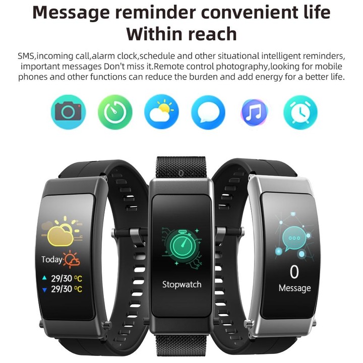 K50+ 0.96 inch Leather Band Earphone Detachable Life Waterproof Smart Watch Support Bluetooth Call(Black)