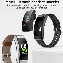 K50+ 0.96 inch Leather Band Earphone Detachable Life Waterproof Smart Watch Support Bluetooth Call(Black)
