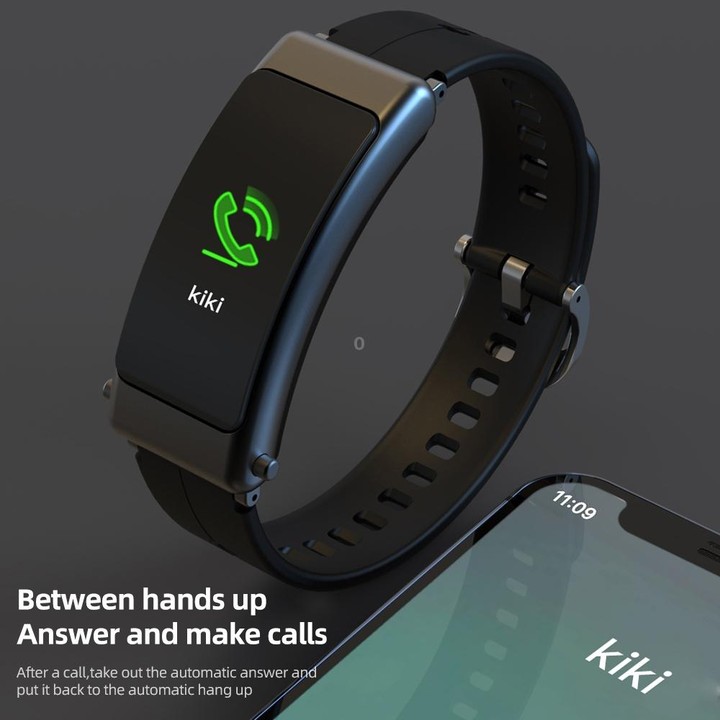 K50+ 0.96 inch Leather Band Earphone Detachable Life Waterproof Smart Watch Support Bluetooth Call(Black)
