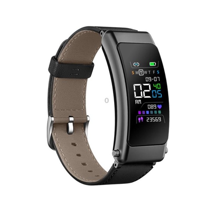 K50+ 0.96 inch Leather Band Earphone Detachable Life Waterproof Smart Watch Support Bluetooth Call(Black)